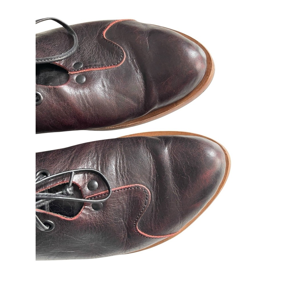 CYDWOQ Otter Lace Up Oxfords Shoes Burgundy Leather Handmade Sz 39 Dark Academia - Picture 3 of 9